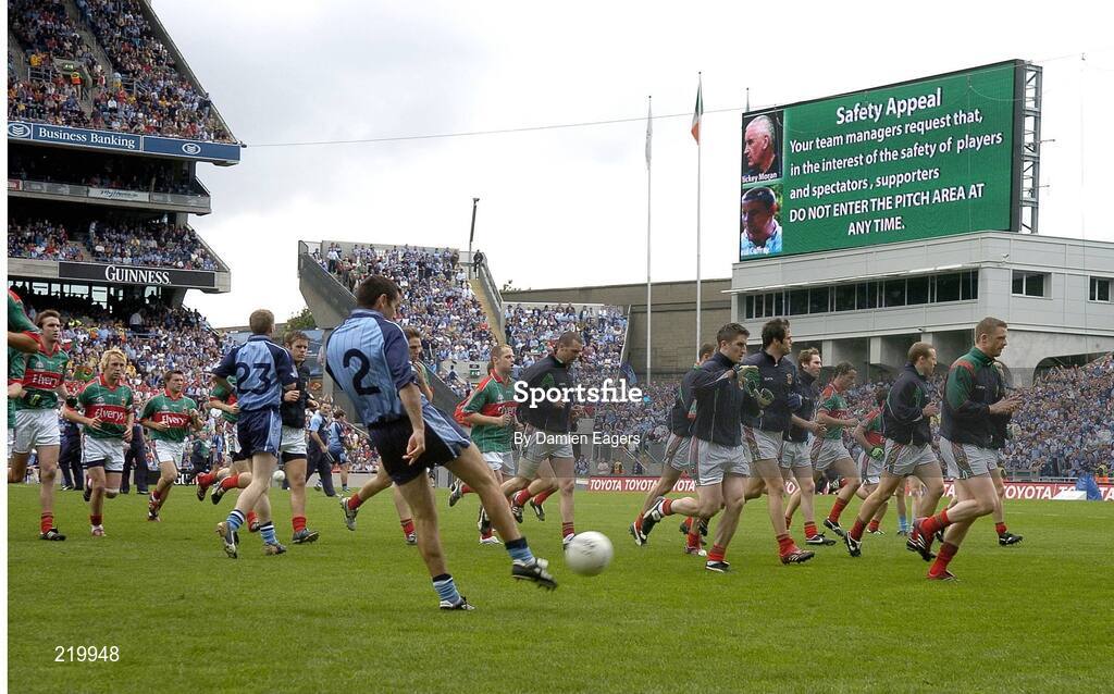 27 August 2006; Dublin and Mayo players warm up at the Hill 16 end. Bank of Ireland All-Ireland Senior Football Championship Semi-Final, Dublin v Mayo, Croke Park, Dublin. Picture credit; Damien Eagers / SPORTSFILE