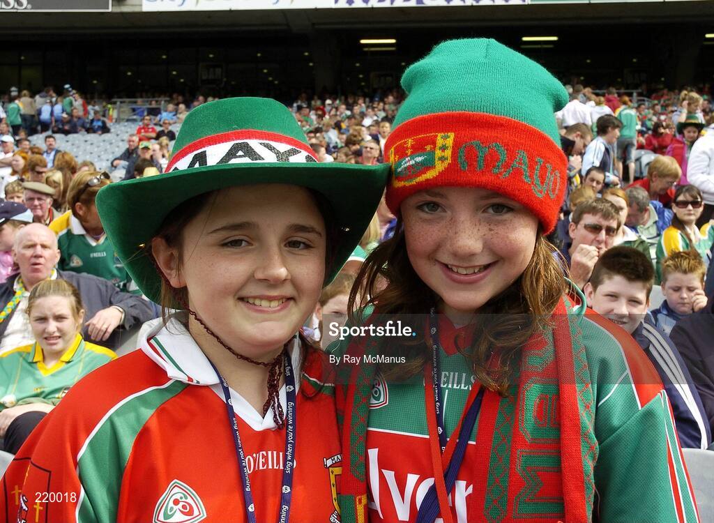 27 August 2006; Eleven year old Niamh McNea, from Mulranny, and 10 year old Kate Henegan, from Castlebar, support Mayo. Bank of Ireland All-Ireland Senior Football Championship Semi-Final, Dublin v Mayo, Croke Park, Dublin. Picture credit; Ray McManus / SPORTSFILE