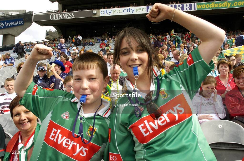 27 August 2006; Brother and sister Brendan and Marie Ryder, from Westport, support Mayo. Bank of Ireland All-Ireland Senior Football Championship Semi-Final, Dublin v Mayo, Croke Park, Dublin. Picture credit; Ray McManus / SPORTSFILE