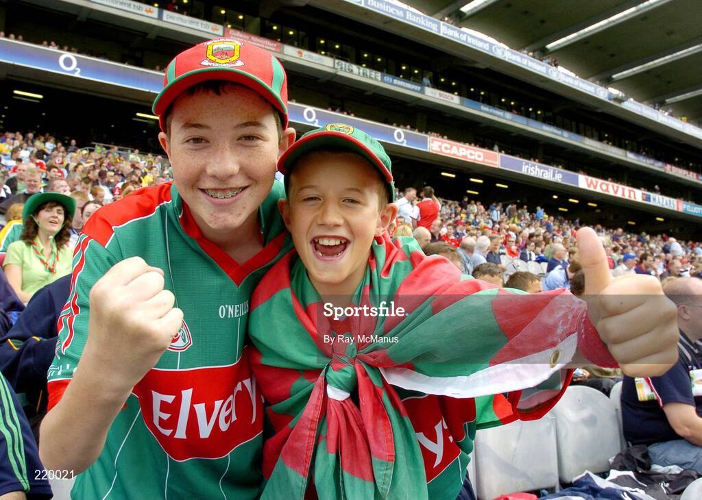 27 August 2006; Shane, 14 years, and Niall Carney, 11 years, from Achill, support Mayo. Bank of Ireland All-Ireland Senior Football Championship Semi-Final, Dublin v Mayo, Croke Park, Dublin. Picture credit; Ray McManus / SPORTSFILE