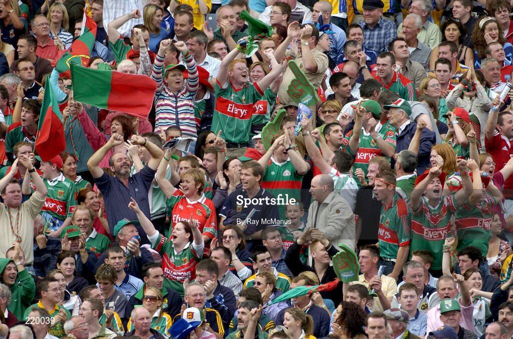 27 August 2006; Mayo supporters cheer on their team. Bank of Ireland All-Ireland Senior Football Championship Semi-Final, Dublin v Mayo, Croke Park, Dublin. Picture credit; Ray McManus / SPORTSFILE
