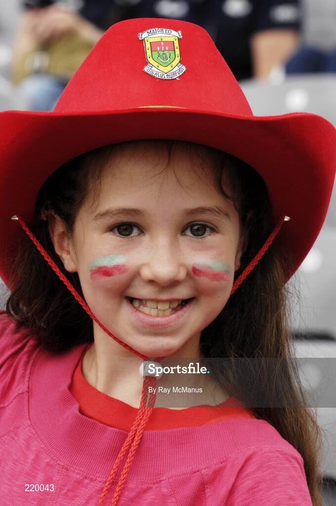 27 August 2006; Elisha Coleman, nine years, from Claremorris, cheers on Mayo. Bank of Ireland All-Ireland Senior Football Championship Semi-Final, Dublin v Mayo, Croke Park, Dublin. Picture credit; Ray McManus / SPORTSFILE