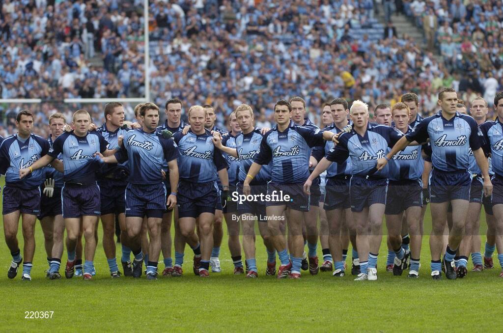 27 August 2006; Dublin players approach Hill 16 before the start of the match. Bank of Ireland All-Ireland Senior Football Championship Semi-Final, Dublin v Mayo, Croke Park, Dublin. Picture credit; Brian Lawless / SPORTSFILE
