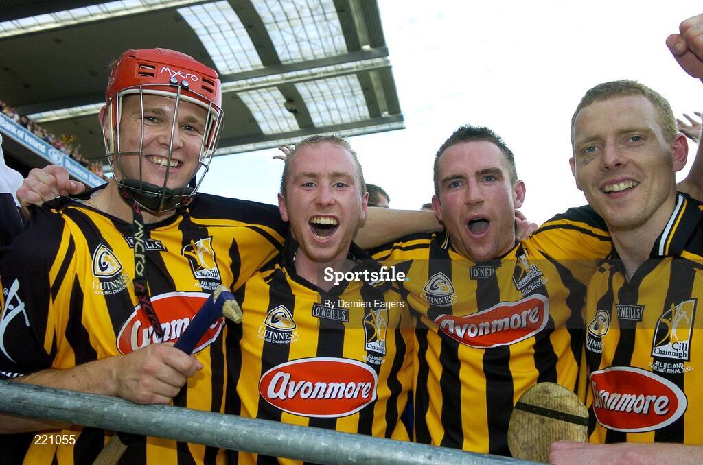 3 September 2006; Kilkenny players from left, Tommy Walsh, James 'Cha' Fitzpatrick, Eddie Brennan and James Ryall celebrate victory. Guinness All-Ireland Senior Hurling Championship Final, Cork v Kilkenny, Croke Park, Dublin. Picture credit: Damien Eagers / SPORTSFILE
