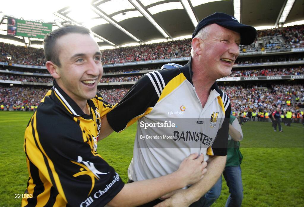 3 September 2006; Kilkenny's Eoin Larkin celebrates with manager Brian Cody after victory over Cork. Guinness All-Ireland Senior Hurling Championship Final, Cork v Kilkenny, Croke Park, Dublin. Picture credit: Brendan Moran / SPORTSFILE