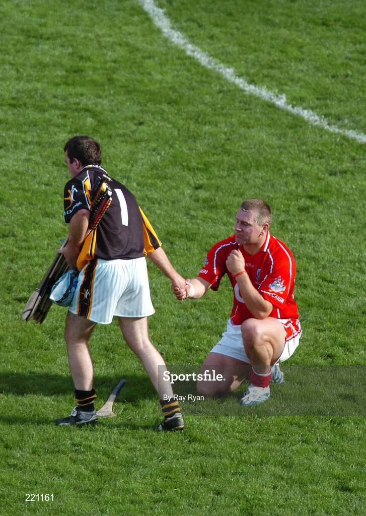 3 September 2006; Cork player Diarmuid O Sullivan is comforted by Kilkenny goalkeeper James McGarry after the game. Guinness All-Ireland Senior Hurling Championship Final, Cork v Kilkenny, Croke Park, Dublin. Picture credit: Ray Ryan / SPORTSFILE