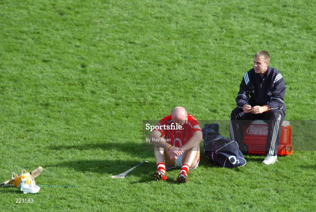 3 September 2006; Cork player Brian Corcoran, left, after the game. Guinness All-Ireland Senior Hurling Championship Final, Cork v Kilkenny, Croke Park, Dublin. Picture credit: Ray Ryan / SPORTSFILE