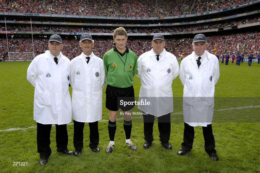 3 September 2006; Referee Barry Kelly with his umpires before thye game. Guinness All-Ireland Senior Hurling Championship Final, Cork v Kilkenny, Croke Park, Dublin. Picture credit: Ray McManus / SPORTSFILE
