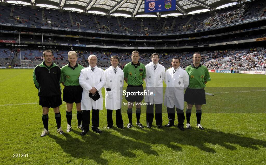 3 September 2006; Referee Dominic Connolly with umpires Tony Fleming, Noel Kenny, Richard Hogan and Maurice Flynn and linesmen Ger Hoey, Jason O'Mahony and sideline official James Owens before the game. ESB All-Ireland Minor Hurling Championship Final, Galway v Tipperary, Croke Park, Dublin. Picture credit: Ray McManus / SPORTSFILE