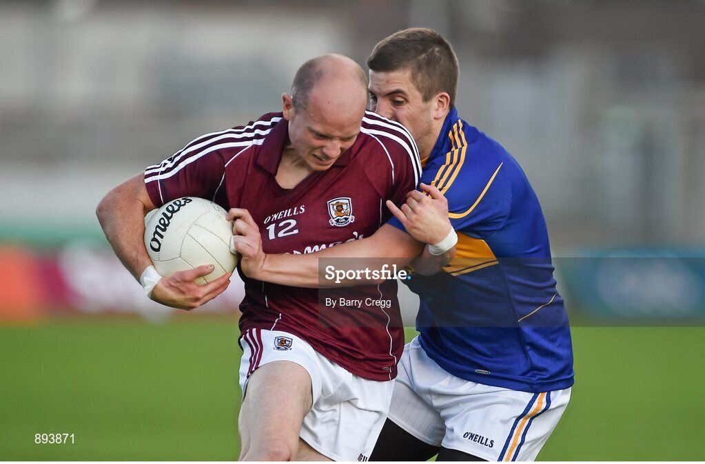 26 July 2014; James Kavanagh, Galway, in action against Robbie Kiely, Tipperary. GAA Football All Ireland Senior Championship, Round 4A, Galway v Tipperary. O'Connor Park, Tullamore, Co. Offaly. Picture credit: Barry Cregg / SPORTSFILE