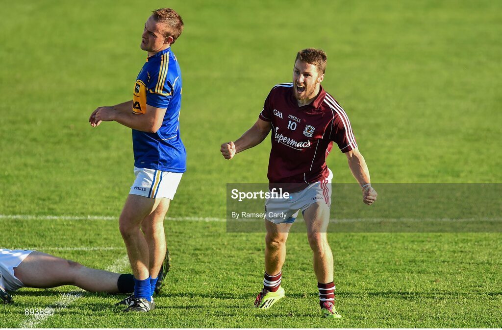 26 July 2014; Galway's Michael Lundy celebrates after scoring his side's fourth goal. GAA Football All Ireland Senior Championship, Round 4A, Galway v Tipperary. O'Connor Park, Tullamore, Co. Offaly. Picture credit: Ramsey Cardy / SPORTSFILE