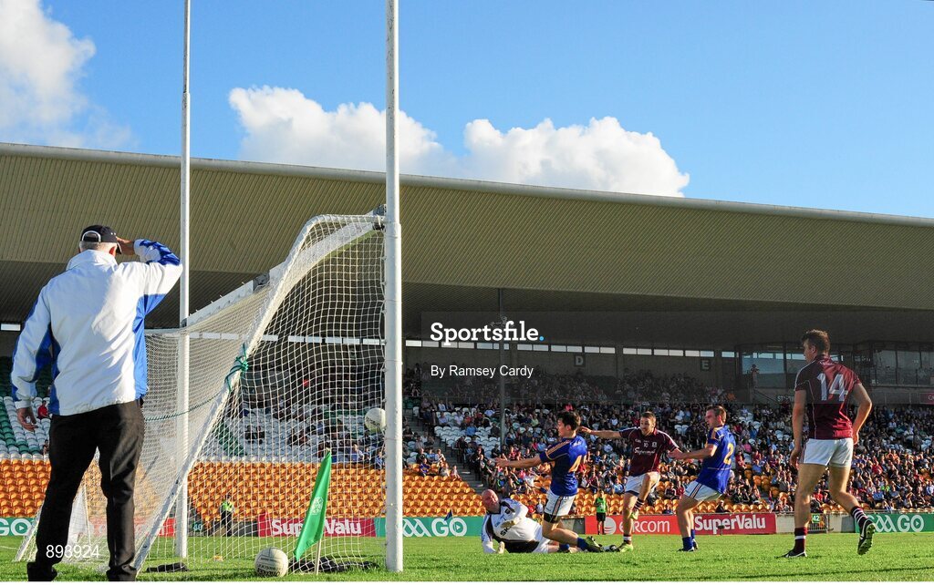 26 July 2014; Galway's Michael Lundy scores his side's third goal of the game. GAA Football All Ireland Senior Championship, Round 4A, Galway v Tipperary. O'Connor Park, Tullamore, Co. Offaly. Picture credit: Ramsey Cardy / SPORTSFILE