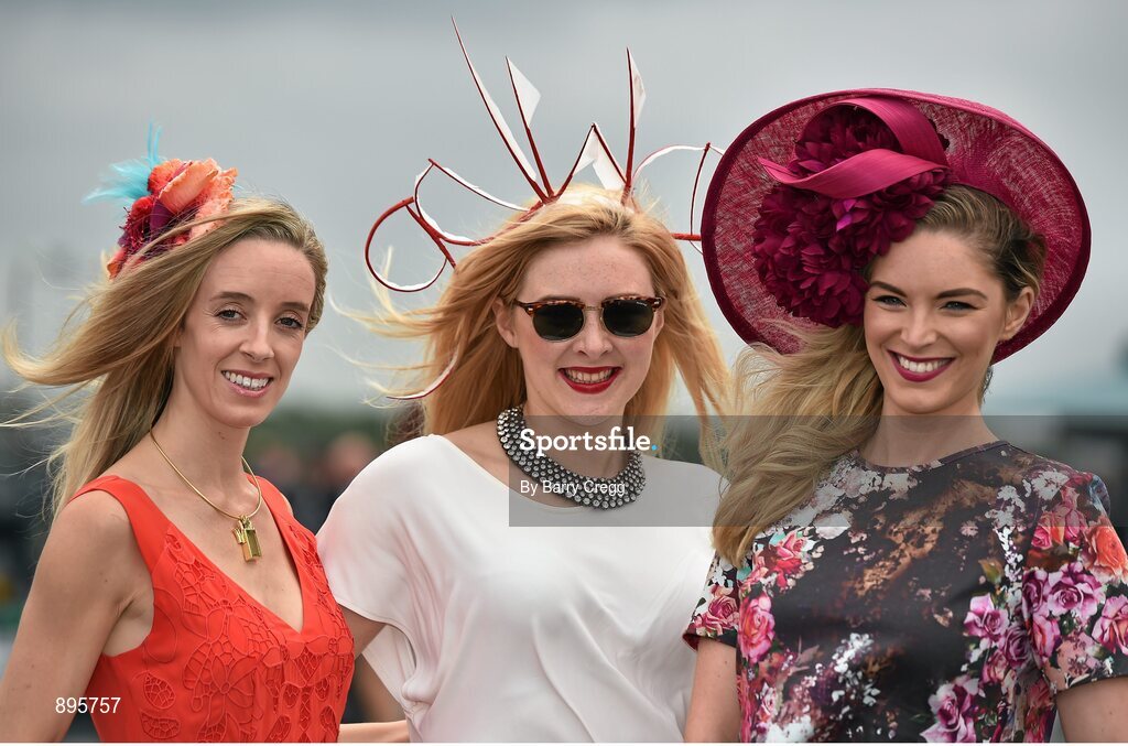 31 July 2014; Pictured are, from left to right, Ruth Maria Murphy, Elaine Wyrnne and Suzie McAdam, all from Blackrock, Co. Dublin, enjoying a day at the races. Galway Racing Festival, Ballybrit, Co. Galway. Picture credit: Barry Cregg / SPORTSFILE