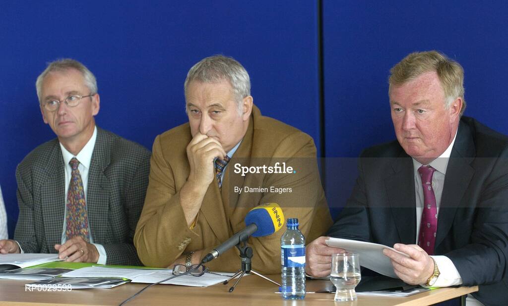 14 September 2006; Minister for Arts, Sport and Tourism, John O'Donoghue T.D., Ollie Kilkenny, Chairperson of the Irish Sports Council, centre, and John Treacy, Chief Executive of the Irih Sports Council, left, at an announcement of the allocation of more than €2 million under the 'Women in Sport' initiative. This initiative has been developed to encourage girls and women into sport and supporting women's roles within sports organisations. Irishtown Athletic Stadium, Ringsend, Dublin. Picture credit: Damien Eagers / SPORTSFILE