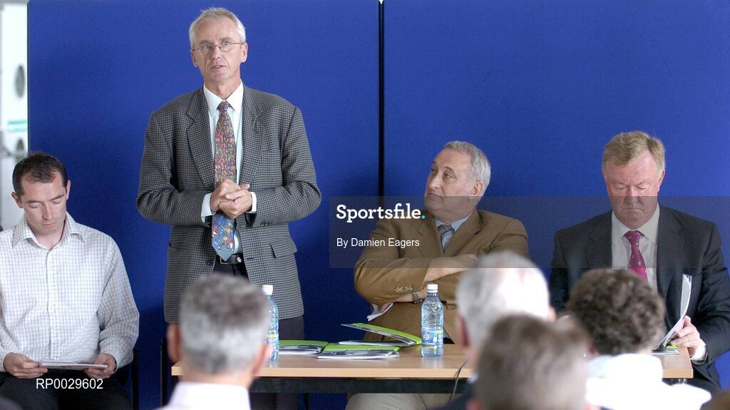 14 September 2006; John Treacy, Chief Executive of the Irish Sports Council, with Ossie Kilkenny, Chairperson, of the Irish Sports Council, second from right, Minister for Arts, Sport and Tourism, John O'Donoghue, T.D., right, and Gary Ryan, left, Head of Developments at Athletics Ireland, at an announcement of the allocation of more than €2 million under the 'Women in Sport' initiative. This initiative has been developed to encourage girls and women into sport and supporting women's roles within sports organisations. Irishtown Athletic Stadium, Ringsend, Dublin. Picture credit: Damien Eagers / SPORTSFILE