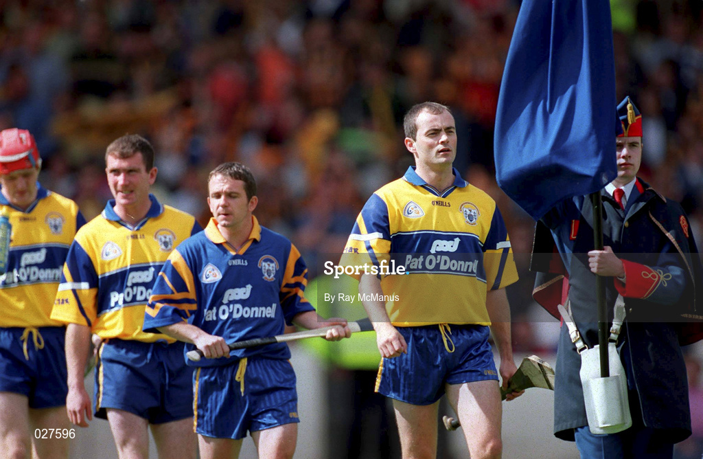 15 August 1999; Clare captain Anthony Daly leads his team during the pre-match parade ahead of the Guinness All-Ireland Senior Hurling Championship Semi-Final match between Kilkenny and Clare at Croke Park in Dublin. Photo by Ray McManus/Sportsfile