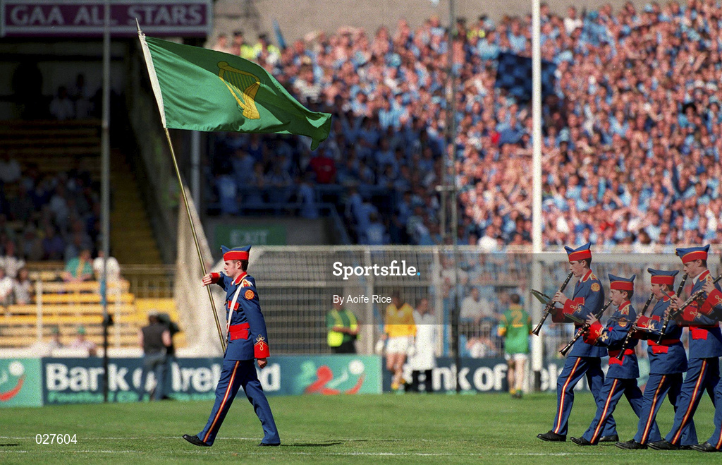 1 August 1999; The Artane Boys Band lead the pre-match parade ahead of the Bank of Ireland Leinster Senior Football Championship Final between Meath and Dublin at Croke Park in Dublin. Photo by Aoife Rice/Sportsfile