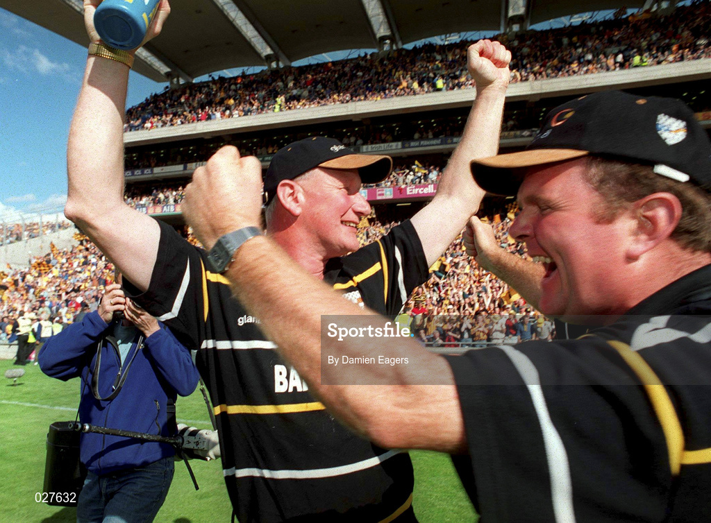 15 August 1999; Kilkenny manager Brian Cody celebrates his side's victory following the Guinness All-Ireland Senior Hurling Championship Semi-Final match between Kilkenny and Clare at Croke Park in Dublin. Photo by Damien Eagers/Sportsfile