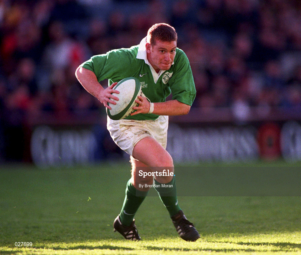 10 April 1999; Ciaran Scally of Ireland during the Rugby International match between Ireland and Italy at Lansdowne Road in Dublin. Photo by Brendan Moran/Sportsfile