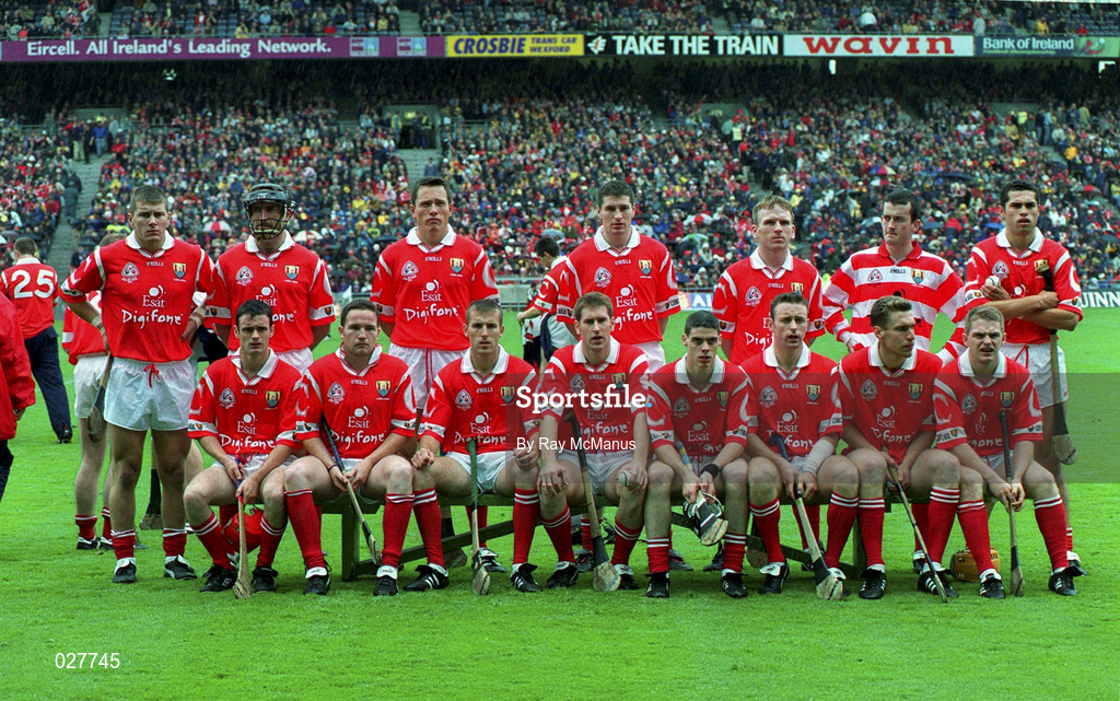 12 September 1999; The Cork team prior to the Guinness All-Ireland Senior Hurling Championship Final between Cork and Kilkenny at Croke Park in Dublin. Photo by Ray McManus/Sportsfile