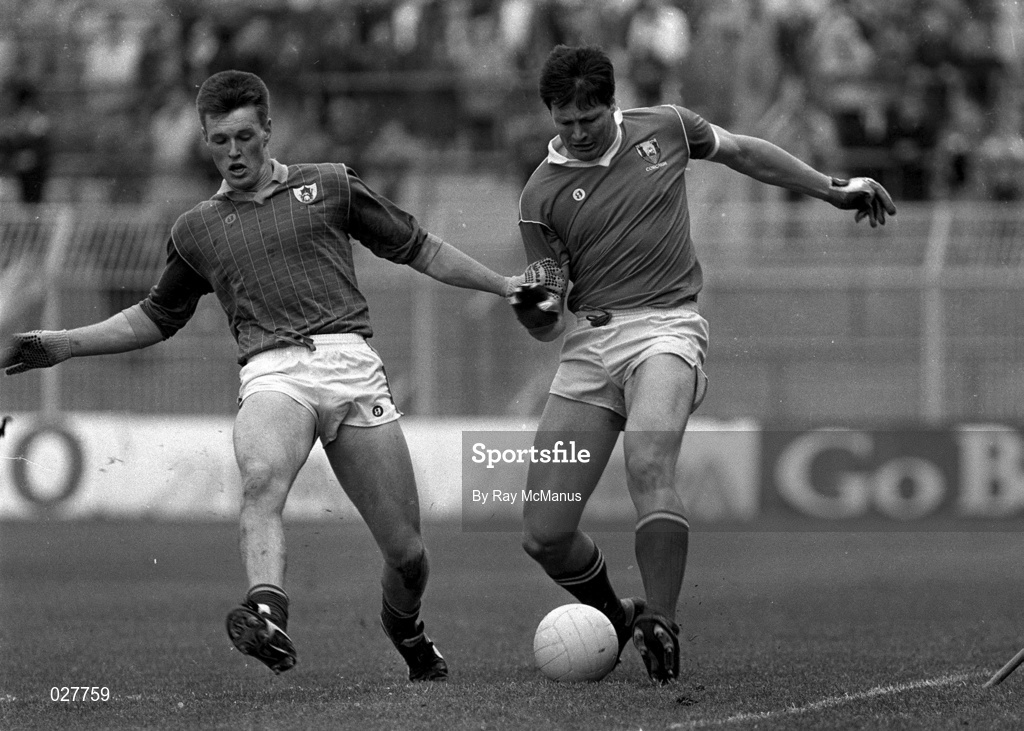 15 April 1990; Shay Fahy of Cork in action against Colm Brady of Meath during the Royal Liver Assurance National Football League Semi-Final match between Meath and Cork at Croke Park in Dublin. Photo by Ray McManus/Sportsfile