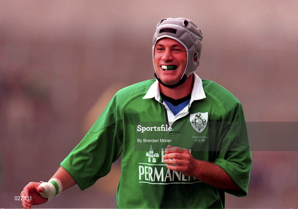 28 August 1999; David Humphreys of Ireland during the Rugby World Cup Warm-up match between Ireland and Argentina at Lansdowne Road in Dublin. Photo by Brendan Moran/Sportsfile
