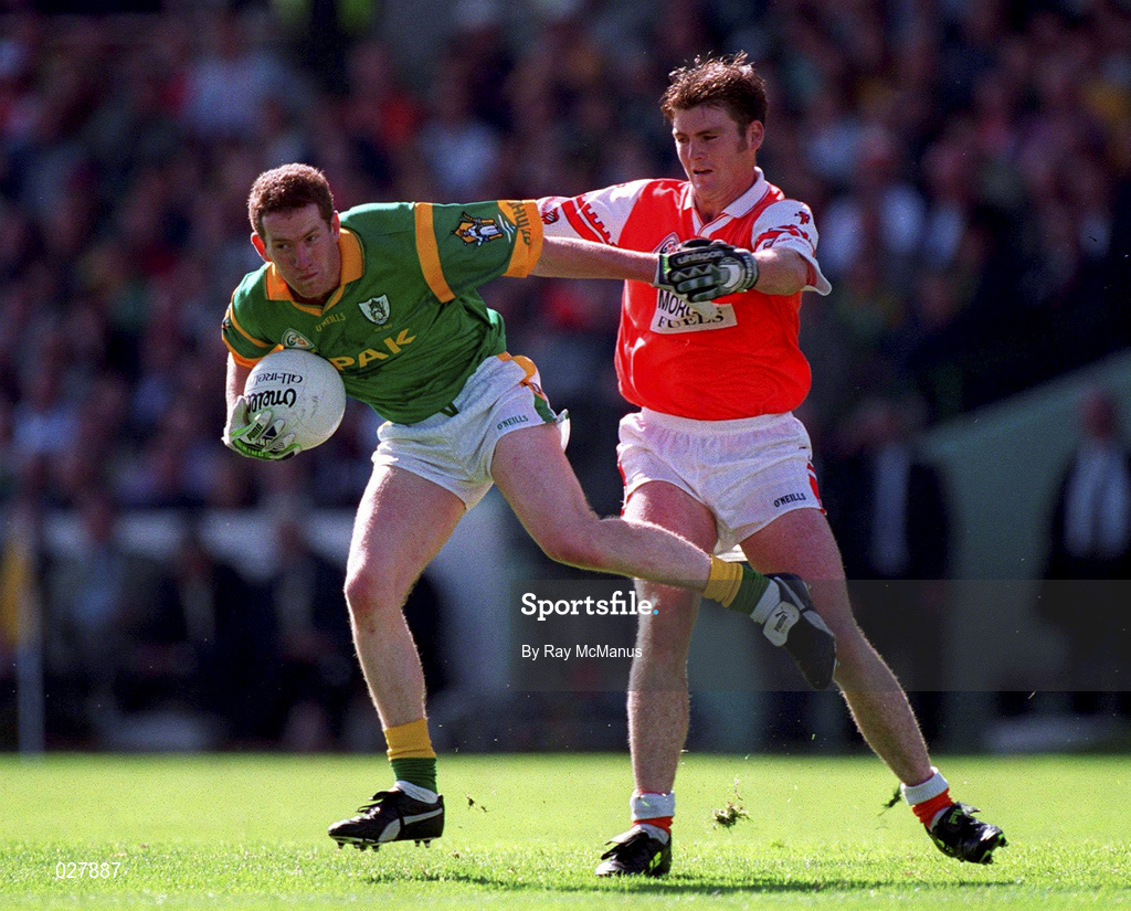 29 August 1999; Donal Curtis of Meath in action against Kieran Hughes of Armagh during the Bank of Ireland All-Ireland Senior Football Championship Semi-Final match between Meath and Armagh at Croke Park in Dublin. Photo by Ray McManus/Sportsfile