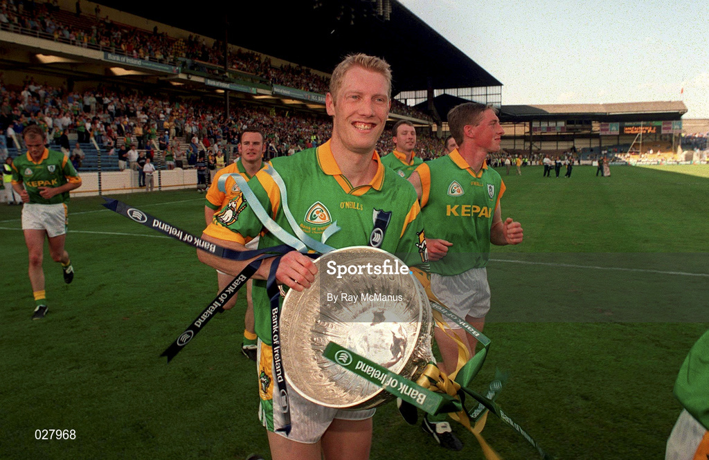 1 August 1999; Meath captain Graham Geraghty celebrates  following the Bank of Ireland Leinster Senior Football Championship Final between Meath and Dublin at Croke Park in Dublin. Photo by Ray McManus/Sportsfile