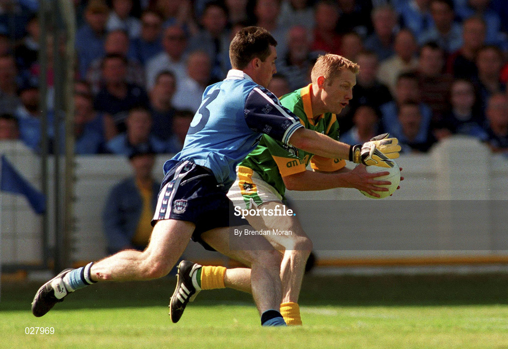 1 August 1999; Graham Geraghty of Meath in action against Paddy Christie of Dublin during the Bank of Ireland Leinster Senior Football Championship Final between Meath and Dublin at Croke Park in Dublin. Photo by Brendan Moran/Sportsfile