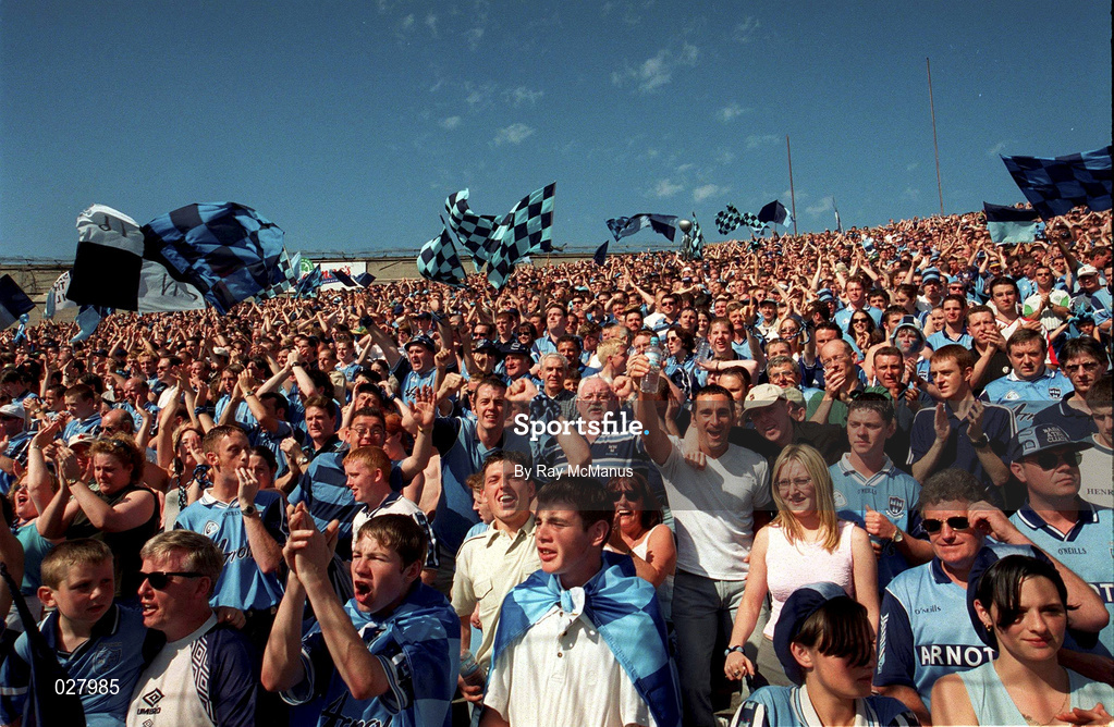 1 August 1999; Dublin supporters on Hill 16 during the Bank of Ireland Leinster Senior Football Championship Final between Meath and Dublin at Croke Park in Dublin. Photo by Ray McManus/Sportsfile