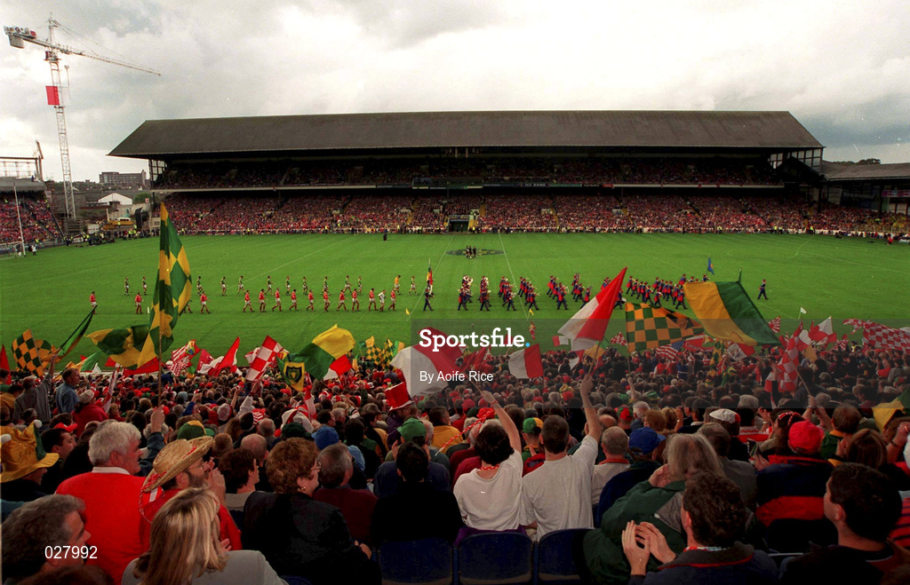 26 September 1999; Meath and Cork players follow the Artane Boys Band in the pre-match parade prior to the Bank of Ireland All-Ireland Senior Football Championship Final between Meath and Cork at Croke Park in Dublin. Photo by Aoife Rice/Sportsfile