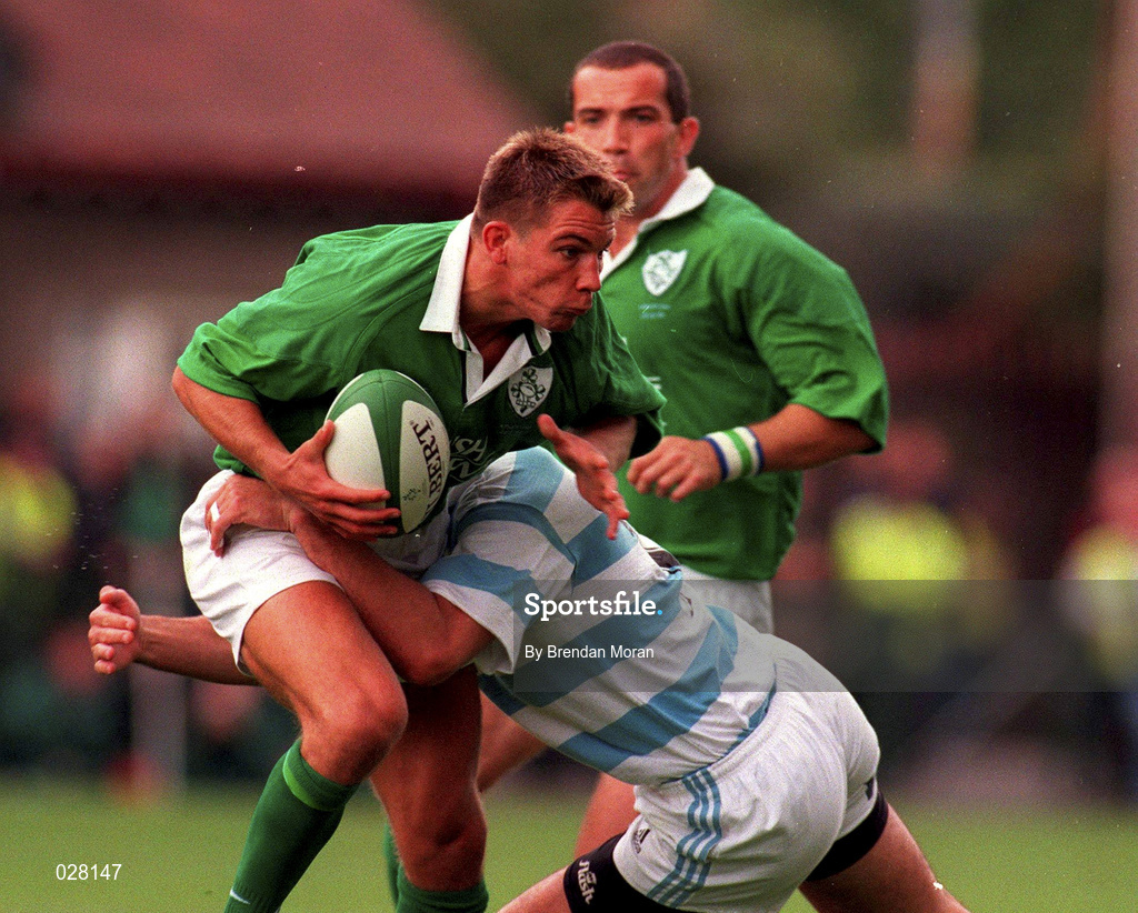 28 August 1999; Justin Bishop of Ireland during the Rugby World Cup Warm-up match between Ireland and Argentina at Lansdowne Road in Dublin. Photo by Brendan Moran/Sportsfile