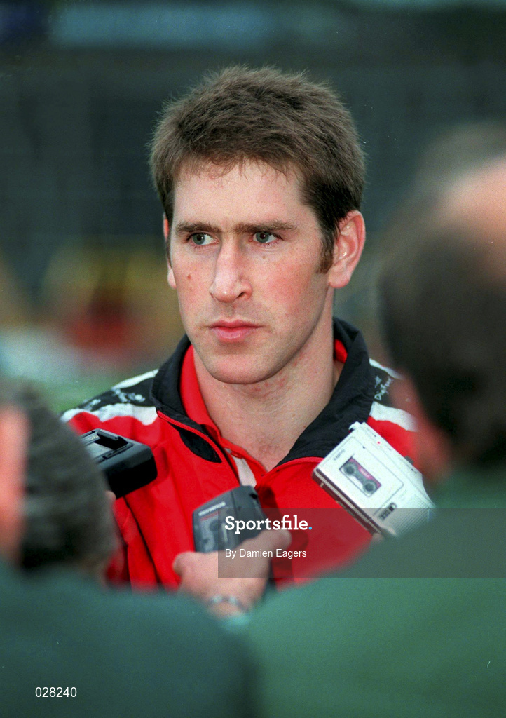 30 August 1999; Cork captain Mark Landers speaks to media during a press night, at Páirc Uí Chaoimh in Cork, in advance of the Guinness All-Ireland Senior Hurling Championship Final. Photo by Damien Eagers/Sportsfile