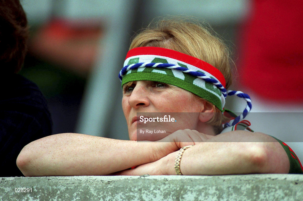 4 September 1999; A Mayo supporter watches on during the All-Ireland Senior Ladies Football Championship Semi-Final between Mayo and Meath at Parnell Park in Dublin. Photo by Ray Lohan/Sportsfile
