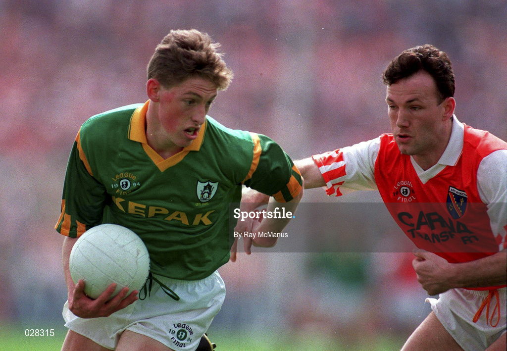 1 May 1994; Trevor Giles of Meath in action against Damian Horisk of Armagh during the Church & General National Football League Final between Armagh and Meath at Croke Park in Dublin. Photo by Ray McManus/Sportsfile