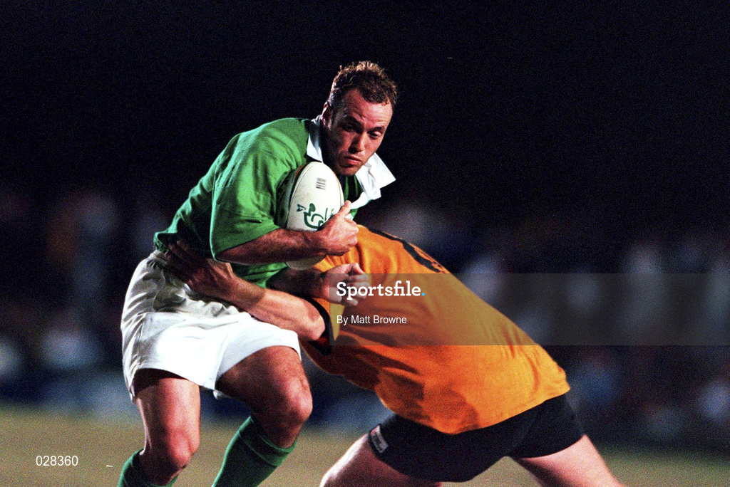 5 June 1999; Mike Mullins of Ireland in action against Jack Whittle of New South Wales Country during the Ireland Rugby tour to Australia match between New South Wales Country XV and Ireland at the Woy Woy Oval in New South Wales, Australia. Photo by Matt Browne/Sportsfile