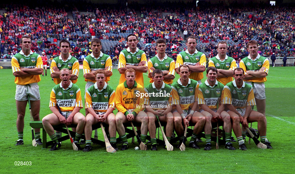 8 August 1999; The Offaly team prior to the Guinness All-Ireland Senior Hurling Championship Semi-Final match between Cork and Offaly at Croke Park in Dublin. Photo by Brendan Moran/Sportsfile