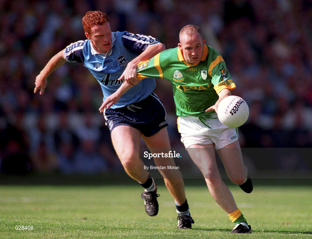 1 August 1999; Ollie Murphy of Meath in action against Paedar Andrews of Dublin during the Bank of Ireland Leinster Senior Football Championship Final between Meath and Dublin at Croke Park in Dublin. Photo by Brendan Moran/Sportsfile