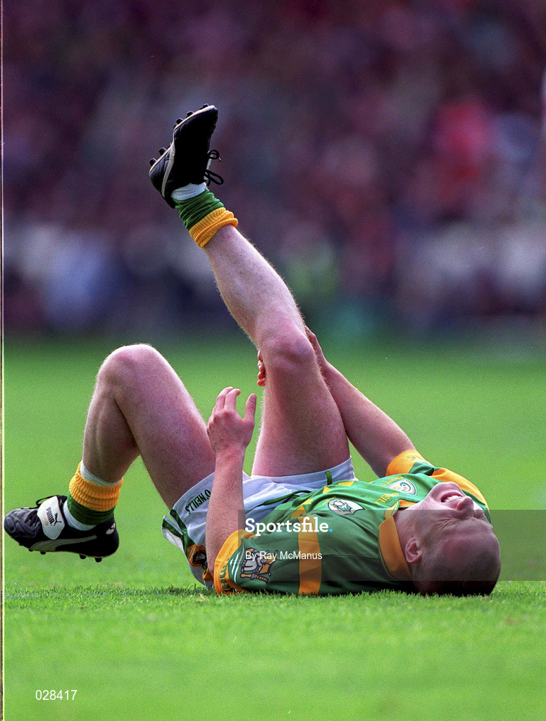 29 August 1999; Meath's Ollie Murphy lies on the ground after picking up an injury during the Bank of Ireland All-Ireland Senior Football Championship Semi-Final match between Meath and Armagh at Croke Park in Dublin. Photo by Ray McManus/Sportsfile