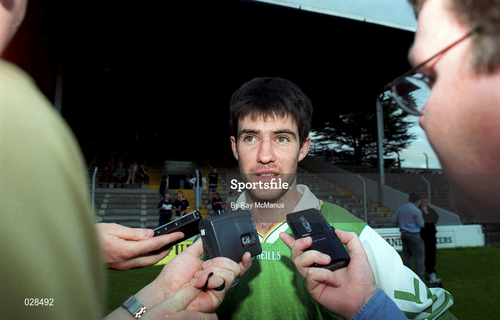 1 September 1999; Kilkenny's Philip Larkin speaks to the press during a training session, at Nowlan Park, Kilkenny, in advance of the Guinness All-Ireland Senior Hurling Championship Final. Photo by Ray McManus/Sportsfile