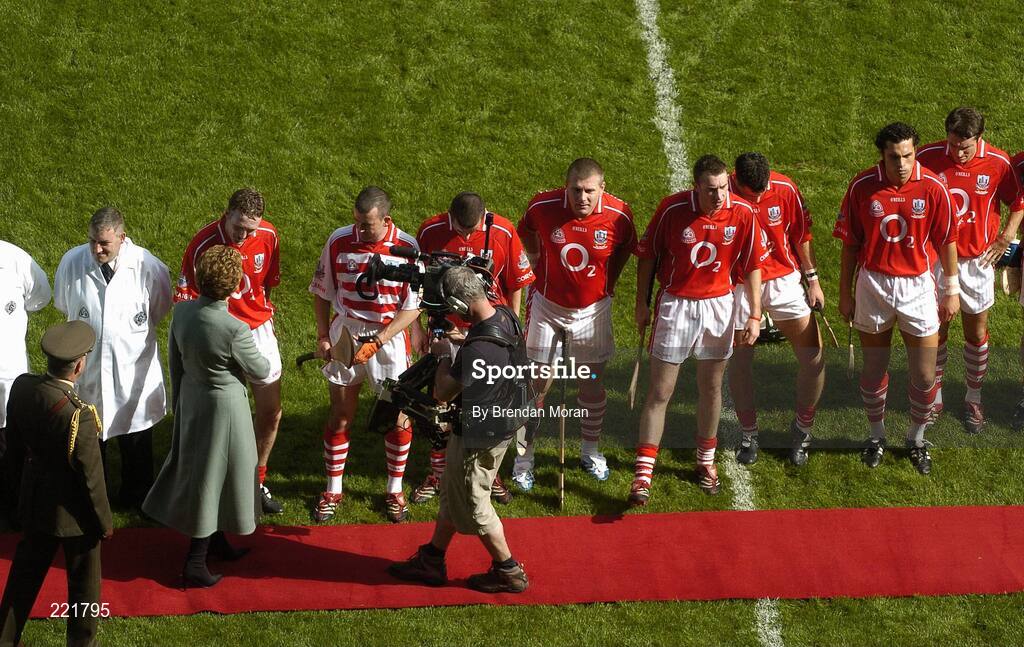 3 September 2006; Cork captain Pat Mulcahy greets President Mary McAleese before introducing her to the Cork team. Guinness All-Ireland Senior Hurling Championship Final, Cork v Kilkenny, Croke Park, Dublin. Picture credit: Brendan Moran / SPORTSFILE