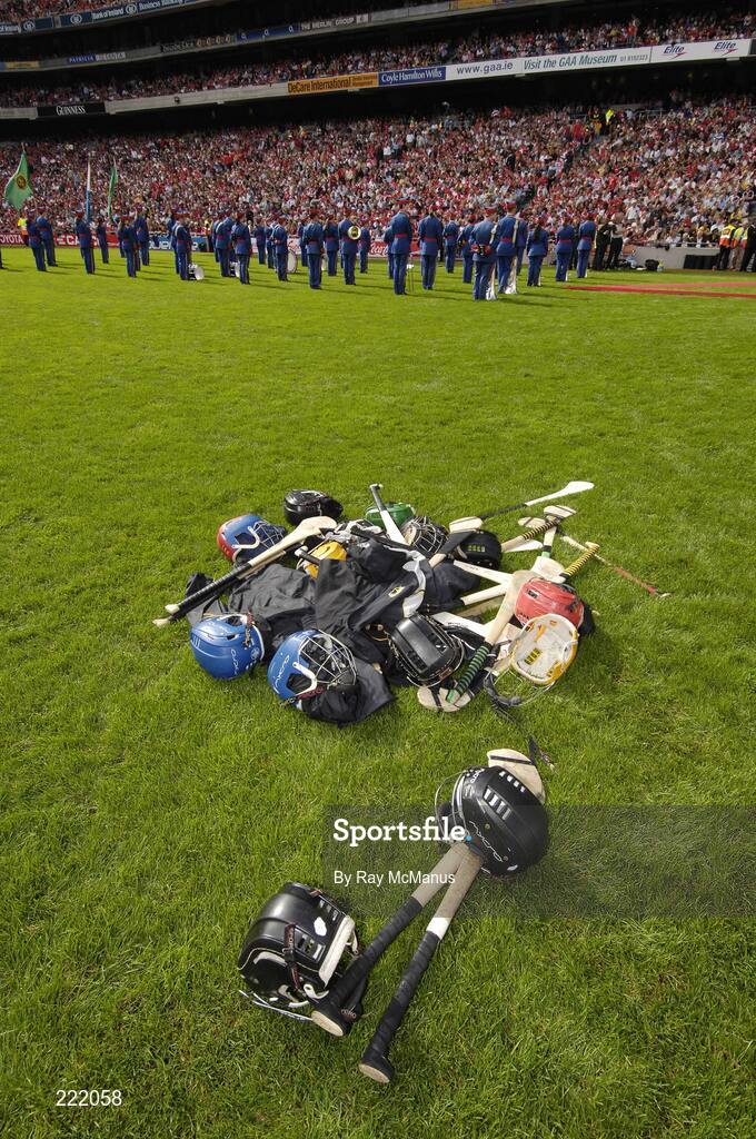 3 September 2006; Helmets and hurleys left on the pitch before the game. Guinness All-Ireland Senior Hurling Championship Final, Cork v Kilkenny, Croke Park, Dublin. Picture credit: Ray McManus / SPORTSFILE