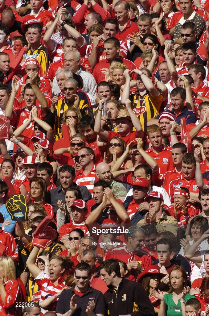 3 September 2006; Cork and Kilkenny supporters cheer on their teams during the game. Guinness All-Ireland Senior Hurling Championship Final, Cork v Kilkenny, Croke Park, Dublin. Picture credit: Ray McManus / SPORTSFILE