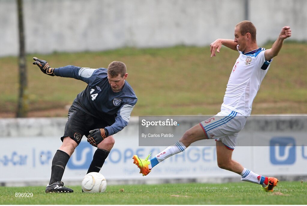 2 August 2014; Brian Mc Gillivary, Ireland, in action against Alexey Tomakov, Russia. 2014 CPISRA Football 7-A-Side European Championship 3rd/4th Place Play-Off, Ireland v Russia, Maia, Portugal. Picture credit: Carlos Patrão / SPORTSFILE