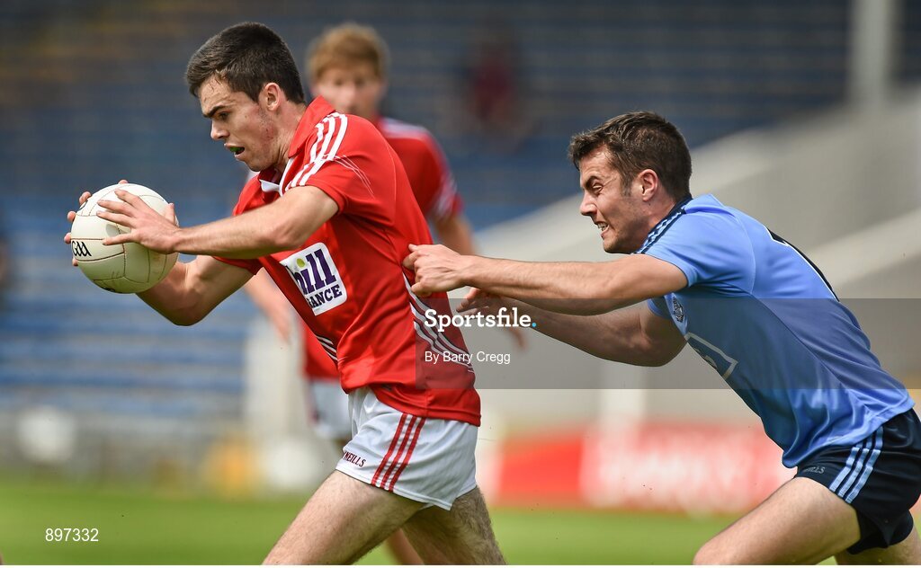 4 August 2014; David Lowney, Cork, in action against Declan Monahan, Dublin. Electric Ireland GAA Football All-Ireland Minor Championship Quarter-Final, Dublin v Cork, Semple Stadium, Thurles, Co. Tipperary. Picture credit: Barry Cregg / SPORTSFILE