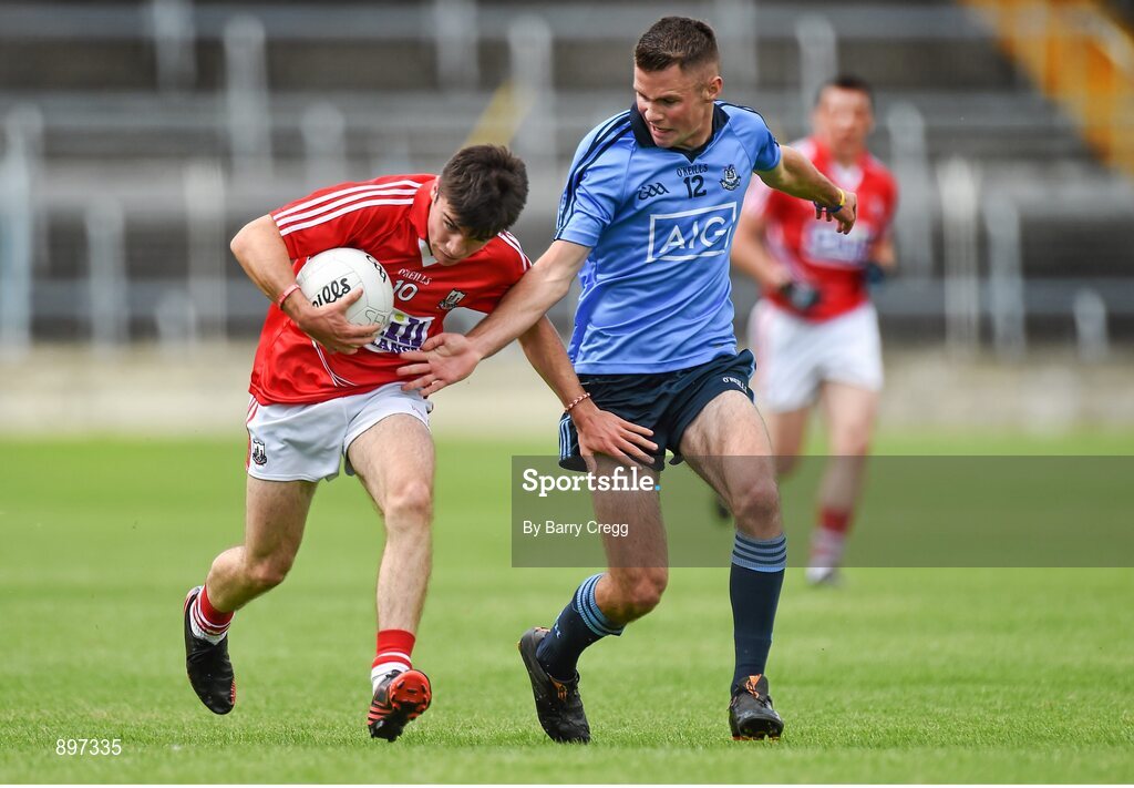 4 August 2014; Gary Murphy, Cork, in action against Jack Burke, Dublin. Electric Ireland GAA Football All-Ireland Minor Championship Quarter-Final, Dublin v Cork, Semple Stadium, Thurles, Co. Tipperary. Picture credit: Barry Cregg / SPORTSFILE