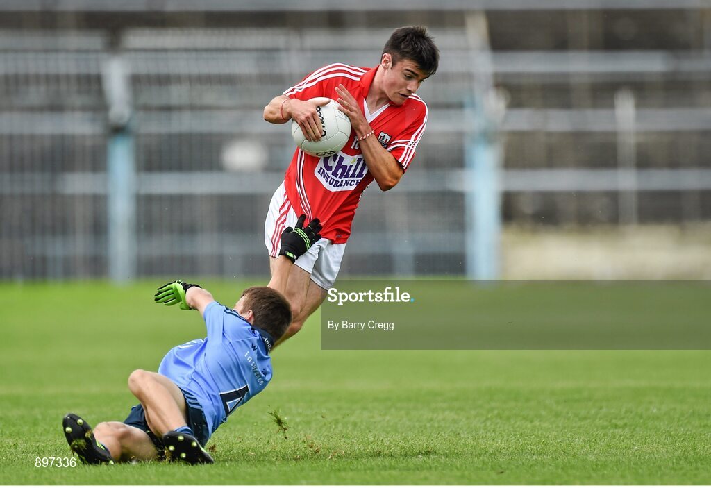 4 August 2014; Gary Murphy, Cork, in action against Eoin Murchan, Dublin. Electric Ireland GAA Football All-Ireland Minor Championship Quarter-Final, Dublin v Cork, Semple Stadium, Thurles, Co. Tipperary. Picture credit: Barry Cregg / SPORTSFILE