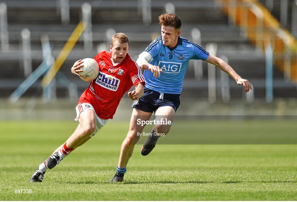 4 August 2014; Michael Hurley, Cork, in action against Eoghan McHugh, Dublin. Electric Ireland GAA Football All-Ireland Minor Championship Quarter-Final, Dublin v Cork, Semple Stadium, Thurles, Co. Tipperary. Picture credit: Barry Cregg / SPORTSFILE