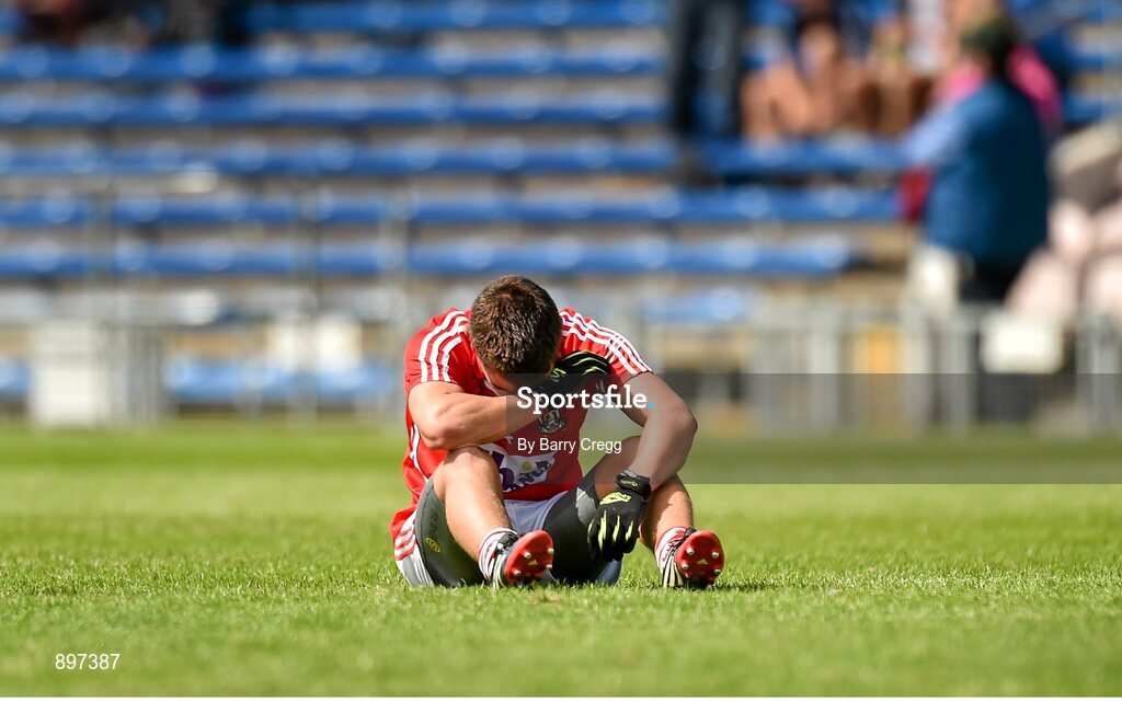 4 August 2014; A dejected Seán Powter, Cork, after the game. Electric Ireland GAA Football All-Ireland Minor Championship Quarter-Final, Dublin v Cork, Semple Stadium, Thurles, Co. Tipperary. Picture credit: Barry Cregg / SPORTSFILE