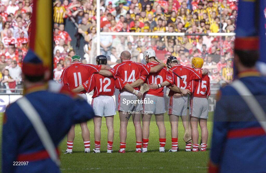 3 September 2006; The Cork forward line stand for the national anthem 'Amhrain na bhFiann'. Guinness All-Ireland Senior Hurling Championship Final, Cork v Kilkenny, Croke Park, Dublin. Picture credit: Damien Eagers / SPORTSFILE